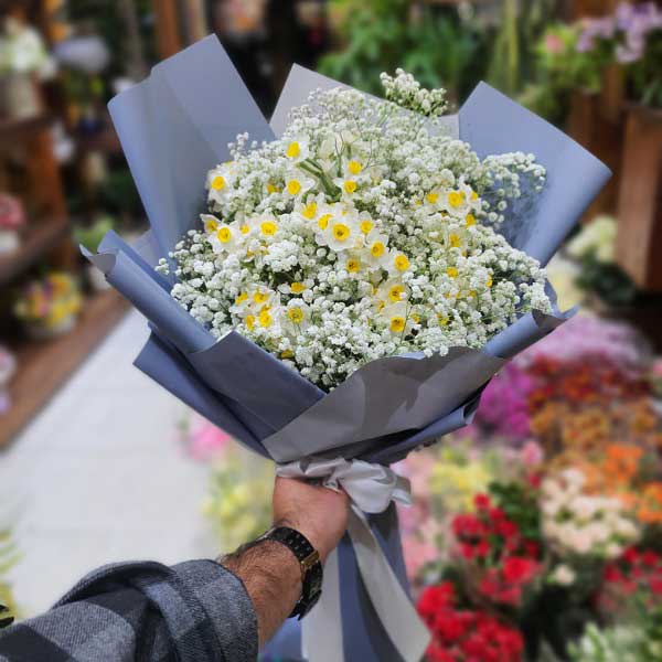دسته گل فیلیا و نرگس دسته گل زیبا برای تمامی مراسمات عروسی عقد نامزدی